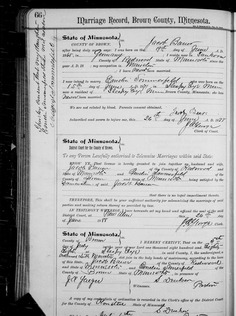 1888 - Jacob Baur Marriage county record.jpg