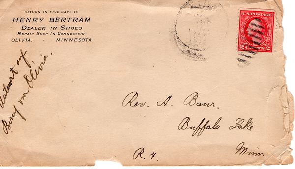 1918- Empty Envelope to Alfred Baur in Buffalo Lake MN.jpg