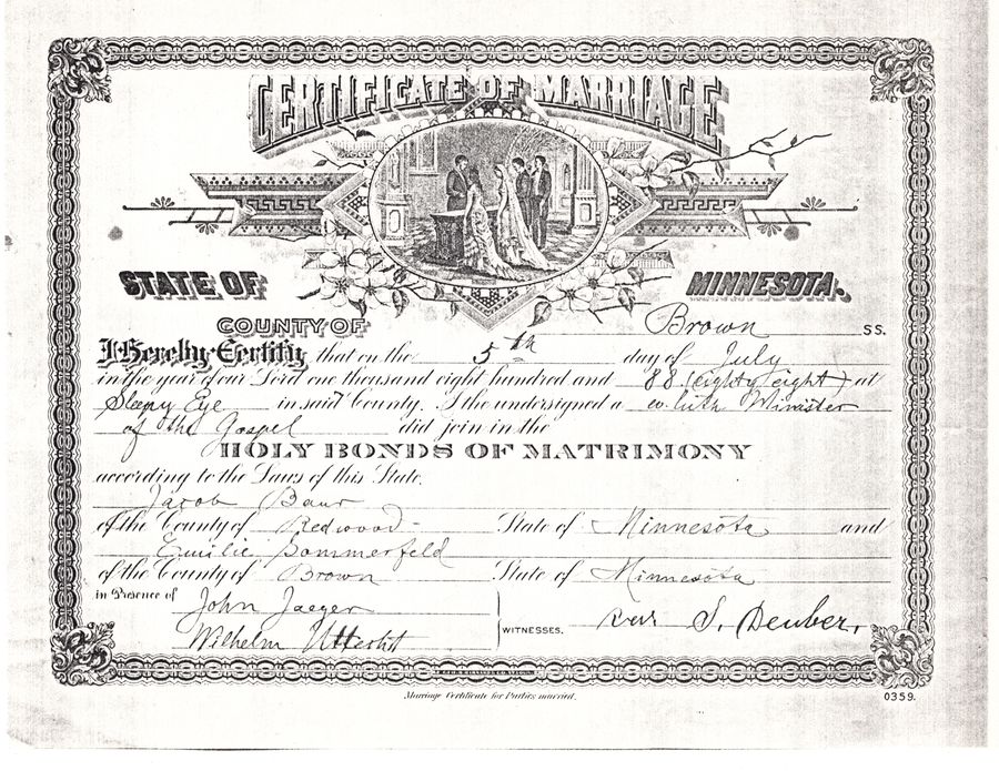 1888 - Jacob Baur and Emilie Sommerfeld Wedding Certificate.jpg