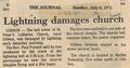 1975 - St Peters Lutheran Church lightning damage.jpg