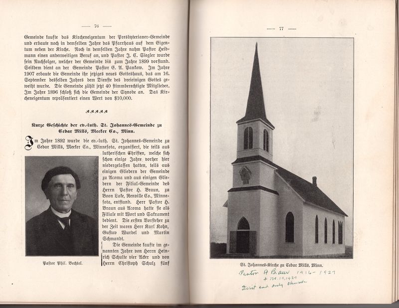Gelchte de Minnesota Synode - page 076-077 - Cedar Mills MN - Alfred Baur.jpg