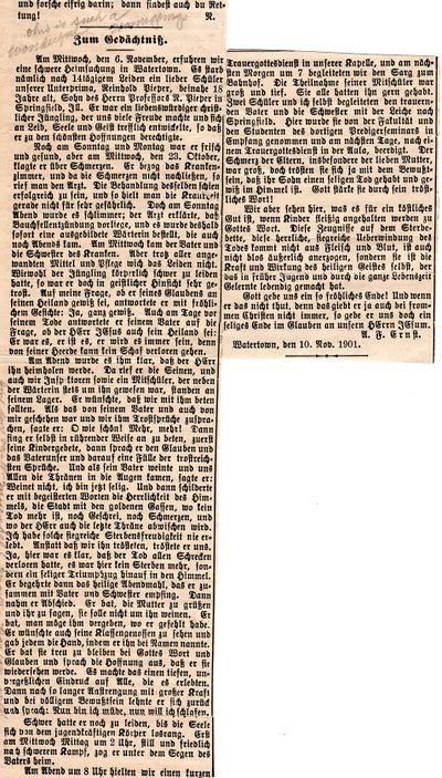 1901 - death of Reinhold Pieper Synod Newspaper Clipping.jpg